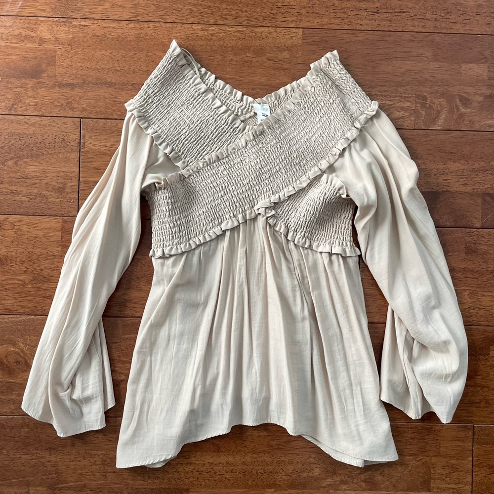 Cream Ruffled Off-Shoulder Blouse